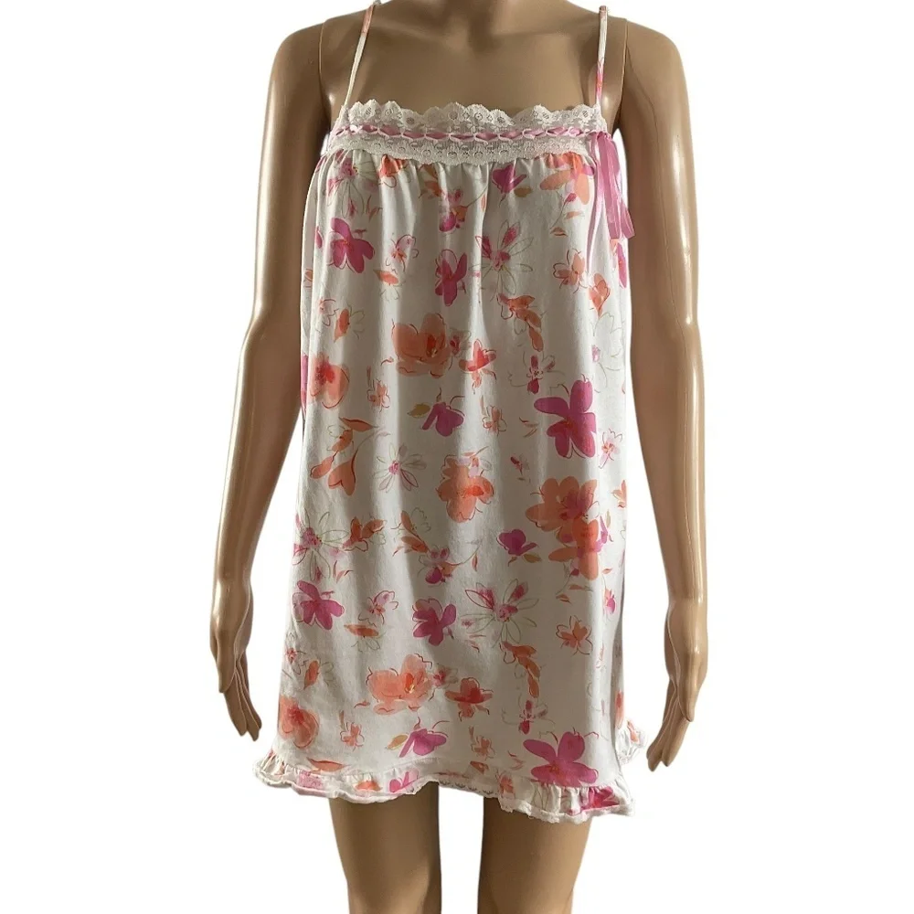 Vintage Victoria’s Secret Floral Babydoll Nightgown size Large Lace Ribbon Trim - Picture 1 of 7